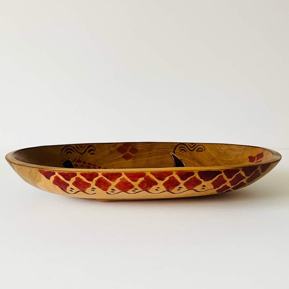 Hand-Carved African Wooden Oval Decorative Serving Dish - Picture 3 of 6